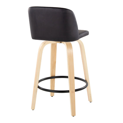 Toriano - Contemporary Modern Fixed Height Counter Stool With Swivel With Round Footrest (Set of 2) - Natural / Black