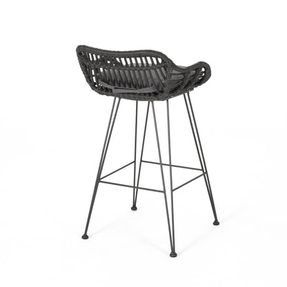 Outdoor Wicker Barstool With Cushions (Set of 2) - Gray