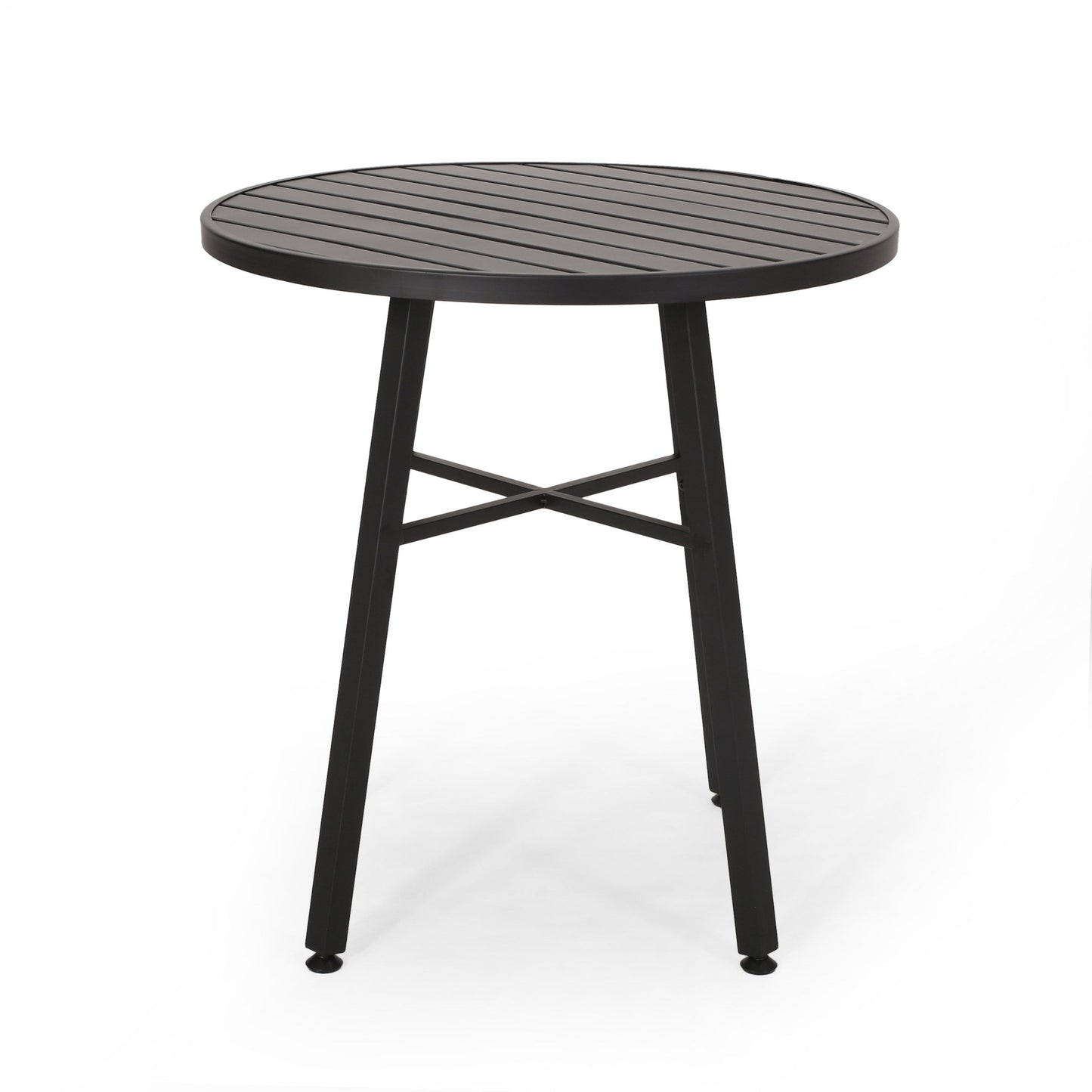 3 Piece Metal Bistro Set With 2 Curved Armrest Chairs - Black