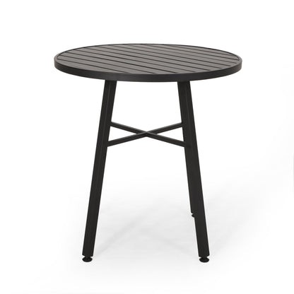 3 Piece Metal Bistro Set With 2 Curved Armrest Chairs - Black