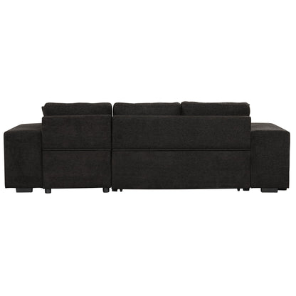 Modern L-Shape 3 Seat Reversible Sectional Couch, Pull Out Sleeper Sofa With Storage Chaise And 2 Stools For Living Room Furniture Set - Charcoal Gray