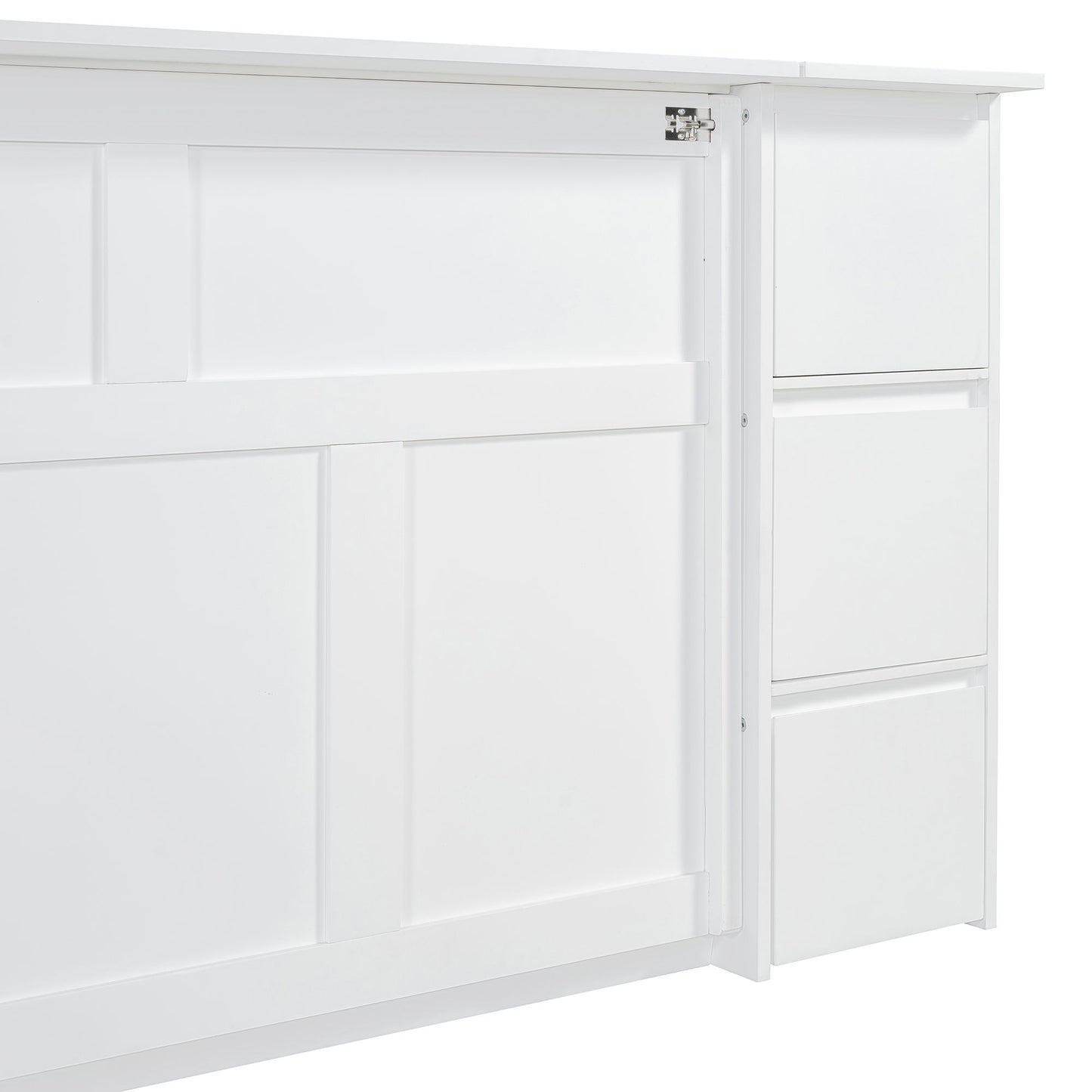 Full Size Murphy Bed With Drawers, Cabinets And USB Ports - White