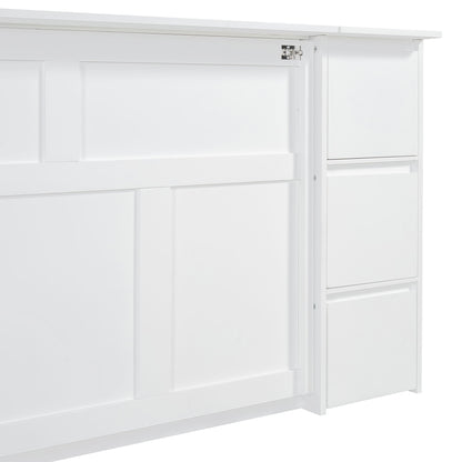 Full Size Murphy Bed With Drawers, Cabinets And USB Ports - White
