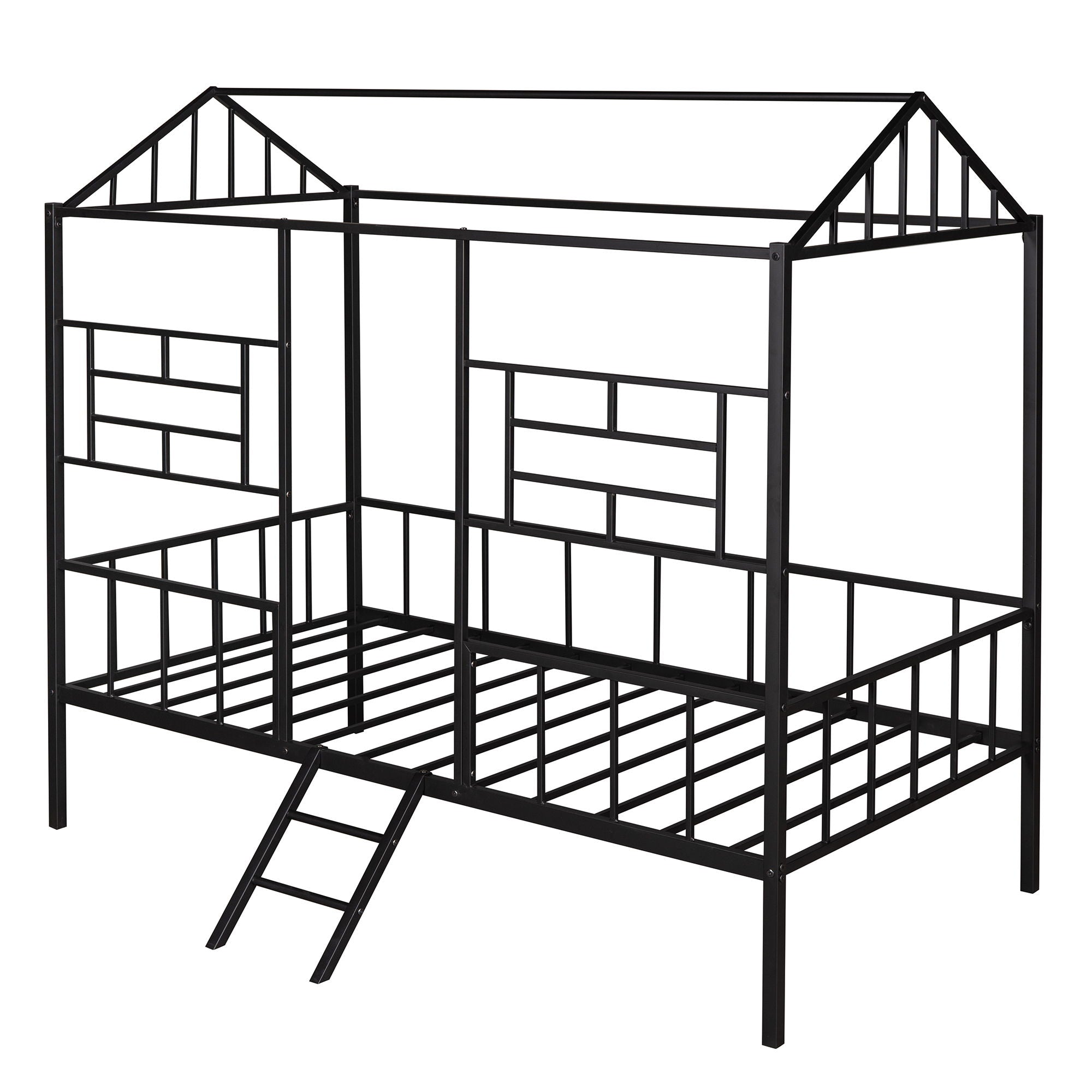 House Bed Frame Twin Size With Slatted Support No Box Spring Needed - Black