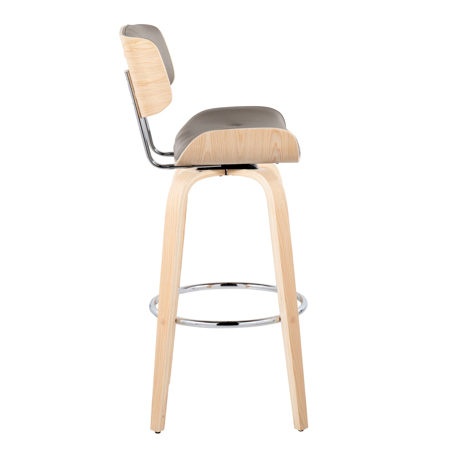 Lombardi - Mid-Century Modern Fixed Height Barstool With Swivel With Round Footrest (Set of 2) - Natural / Light Gray
