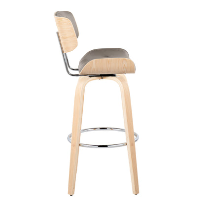 Lombardi - Mid-Century Modern Fixed Height Barstool With Swivel With Round Footrest (Set of 2) - Natural / Light Gray