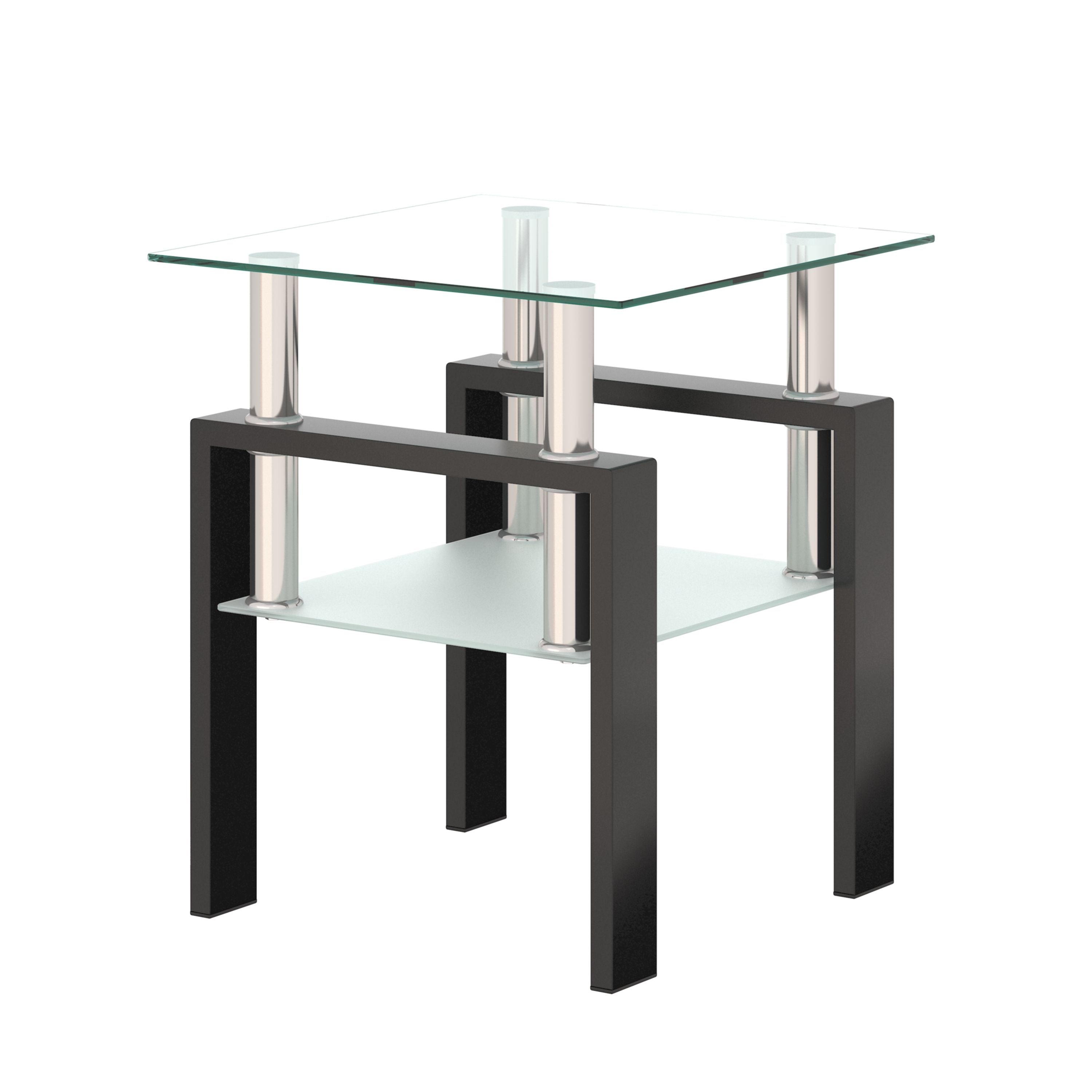 Modern Tempered Glass Tea Table, End Square Table For Living Room - Transparent / Black