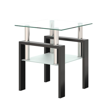 Modern Tempered Glass Tea Table, End Square Table For Living Room - Transparent / Black