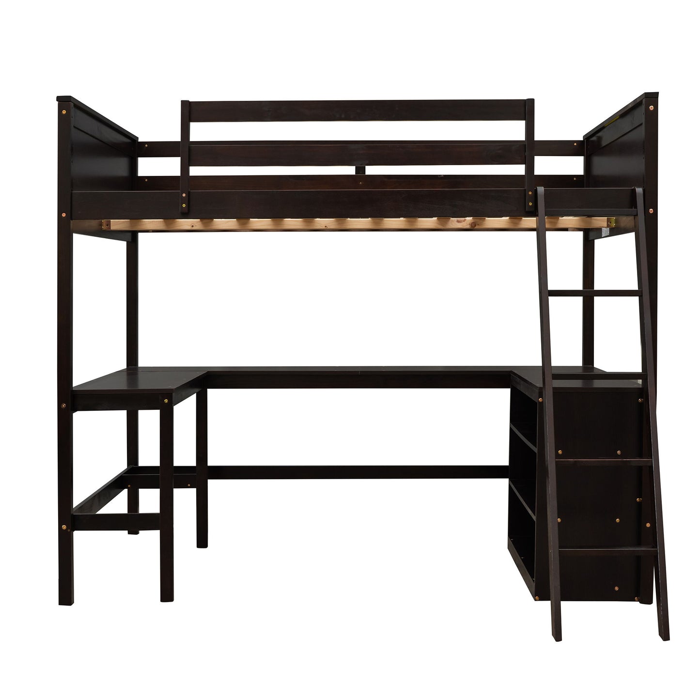 Full Size Loft Bed With Shelves With Desk - Espresso