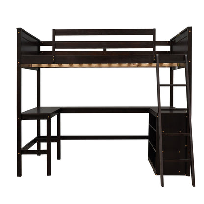 Full Size Loft Bed With Shelves With Desk - Espresso