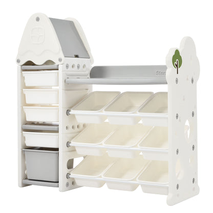 Kids Bookshelf Toy Storage Organizer With 17 Bins And 5 Bookshelves, Multi-Functional Nursery Organizer Kids Furniture Set Toy Storage Cabinet Unit With HDPE SheLF And Bins - Gray