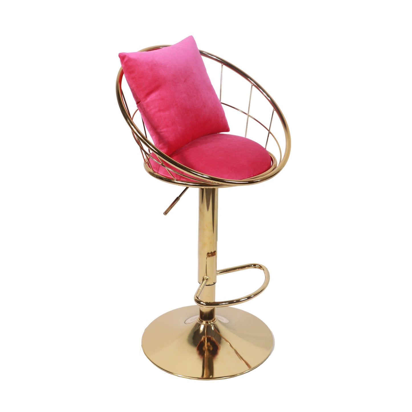 Velvet Bar Chair, Pure Gold Plated, Unique Design, 360 Degree Rotation, Adjustable Height, Suitable For Dining Room And Bar, (Set of 2) - Rose Red