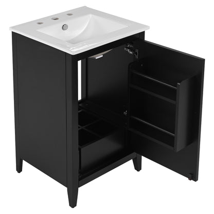 Modern Freestanding 20.3" Bathroom Vanity With Sink, Functional Drawer, Soft Closing Door - Black