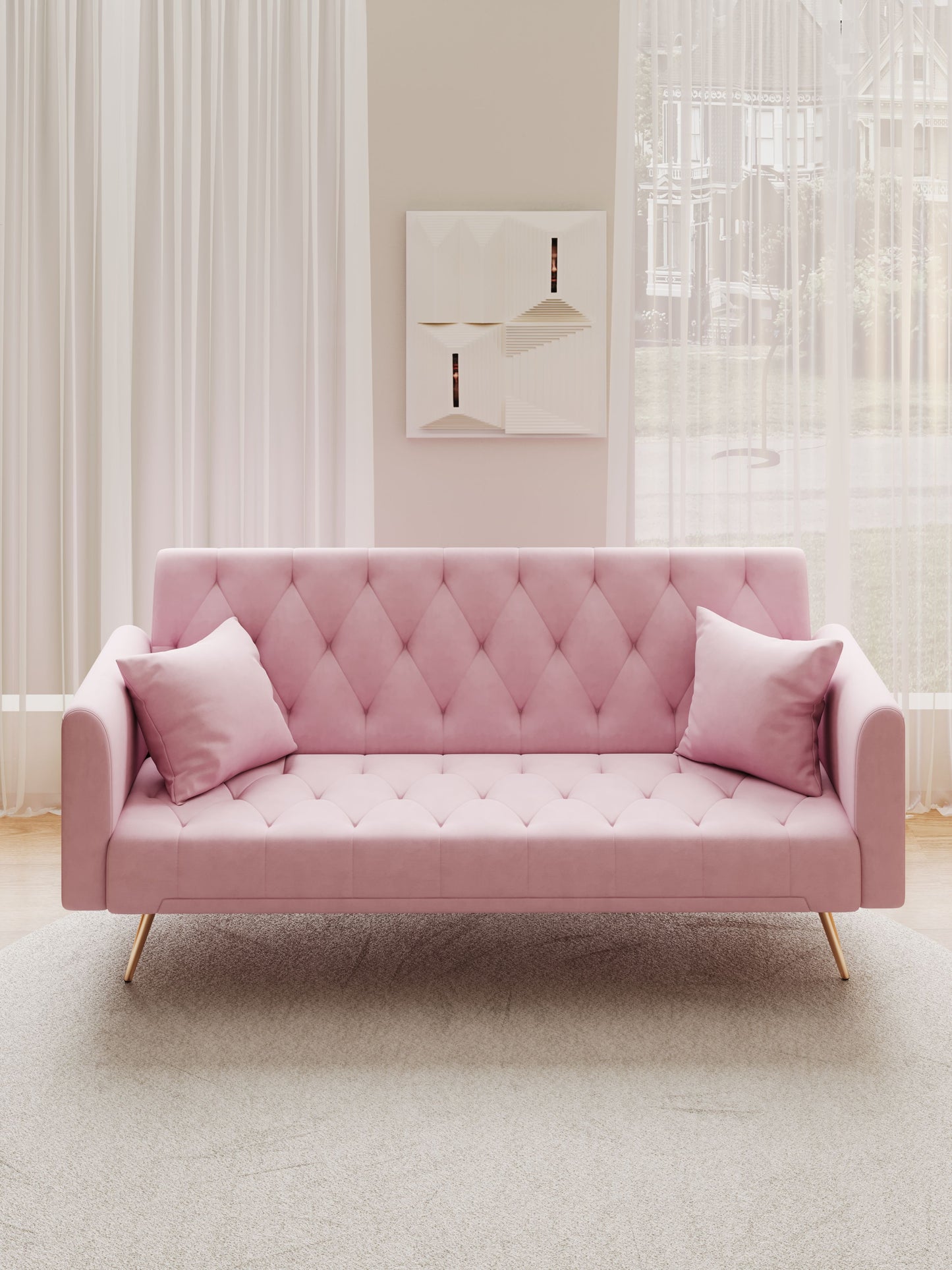 Convertible Double Folding Living Room Sofa Bed - Pink