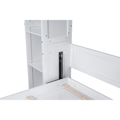 Queen Size Murphy Wall Bed With Shelves And LED Lights - White