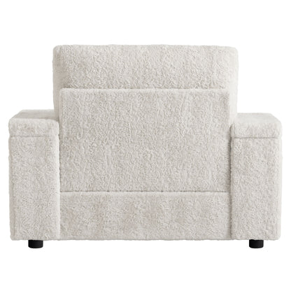 Oversized Chaise Lounge Indoor Rabbit Fur Sofa Bed With Storage Ottoman And Armrests Cup Holders With Deep Seat - Beige