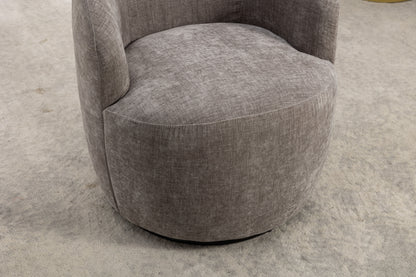 Chenille Fabric Swivel Accent Armchair Barrel Chair With Black Powder Coating Metal Ring - Gray
