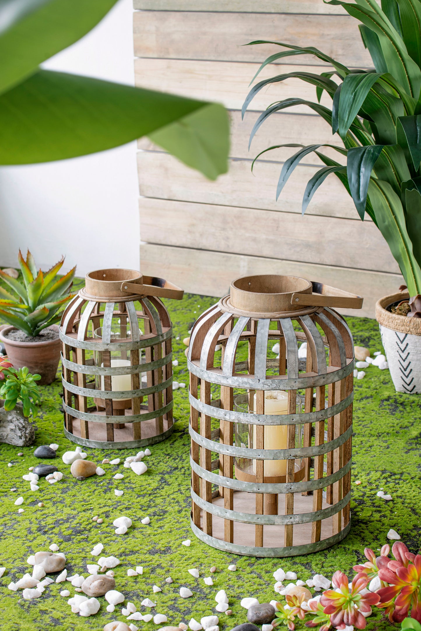 Decorative Lantern With Handle, Wooden Lantern For Indoor Outdoor, Home Garden- Silver