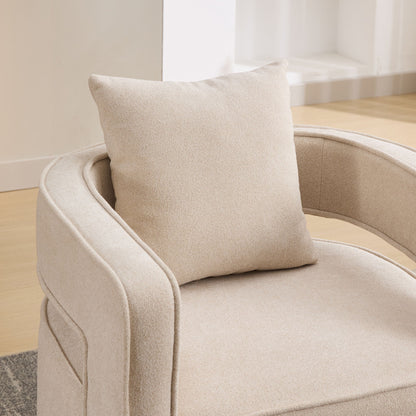 Swivel Accent Open Back Chair Modern Comfy Sofa Chair With Weathered Base For Living Room, Club Chair Leisure Arm Chair For Lounge - Beige
