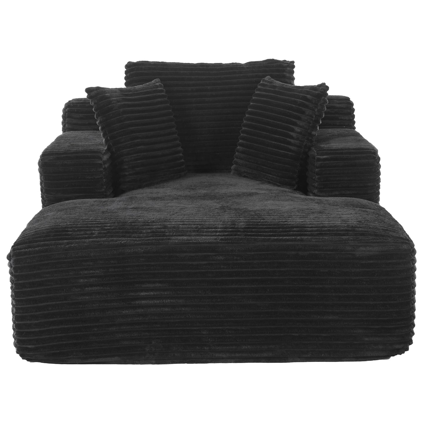 Modern Corduroy Chaise Lounge Sofa Bed With Removable Pillows, Upholstered Sleeper Sofa - Black