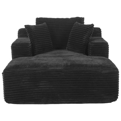 Modern Corduroy Chaise Lounge Sofa Bed With Removable Pillows, Upholstered Sleeper Sofa - Black