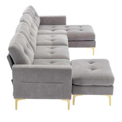 Convertible Sectional Sofa Couch With Movable Ottoman - Light Gray