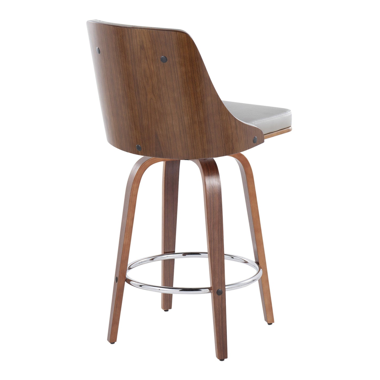 Gianna - Mid-Century Modern Fixed Height Counter Stool With Swivel With Round Footrest (Set of 2) - Walnut / Light Gray