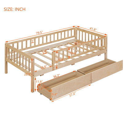 Twin Size Daybed Bed With Two Drawers - Natural