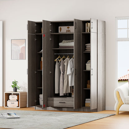 Contemporary 4 Door Wardrobe With 1 Drawer And Top Cabinet - Gray