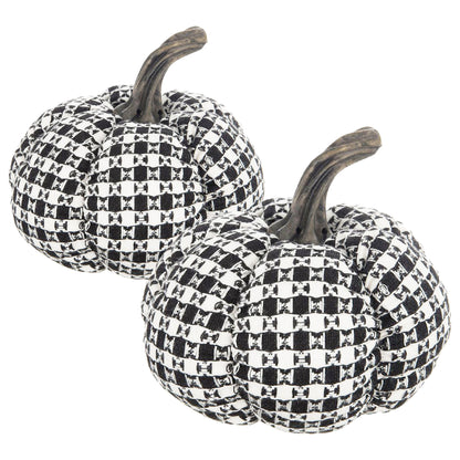 Plaid Pumpkin Decor, For Holiday Halloween Decoration (Set of 2) - Black / White