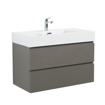 Alice - 36" Bathroom Vanity With Sink, Large Storage Wall Mounted Floating Bathroom Vanity For Modern Bathroom, One-Piece Sink Basin Without Drain And Faucet - Gray / White