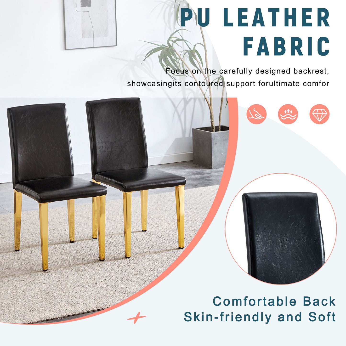 (Set of 4) Backrest Chairs With Gold Metal Legs A Perfect Pairing, Ideal For Minimalist And Modern Home Decor Styles - Black / Gold
