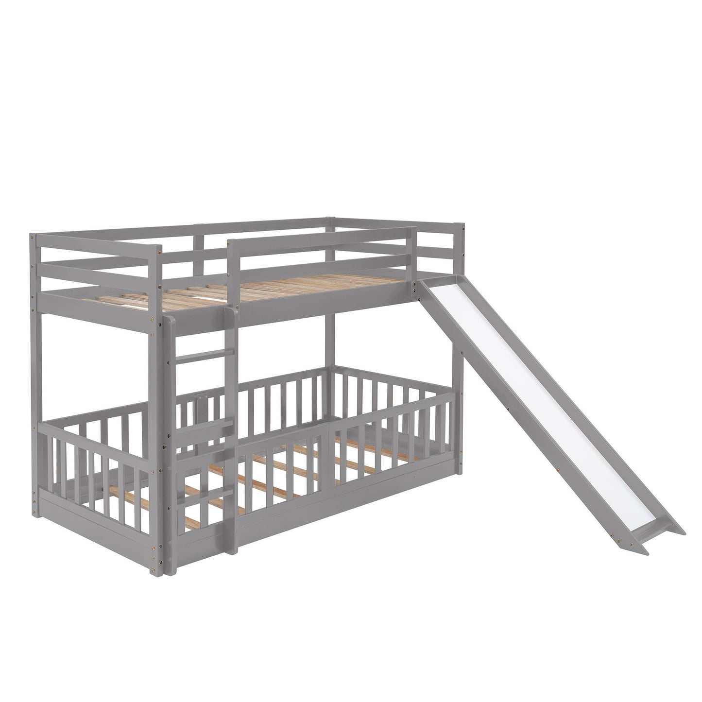 Twin Over Twin Classic Bunk Bed & Slide And Ladder - Gray