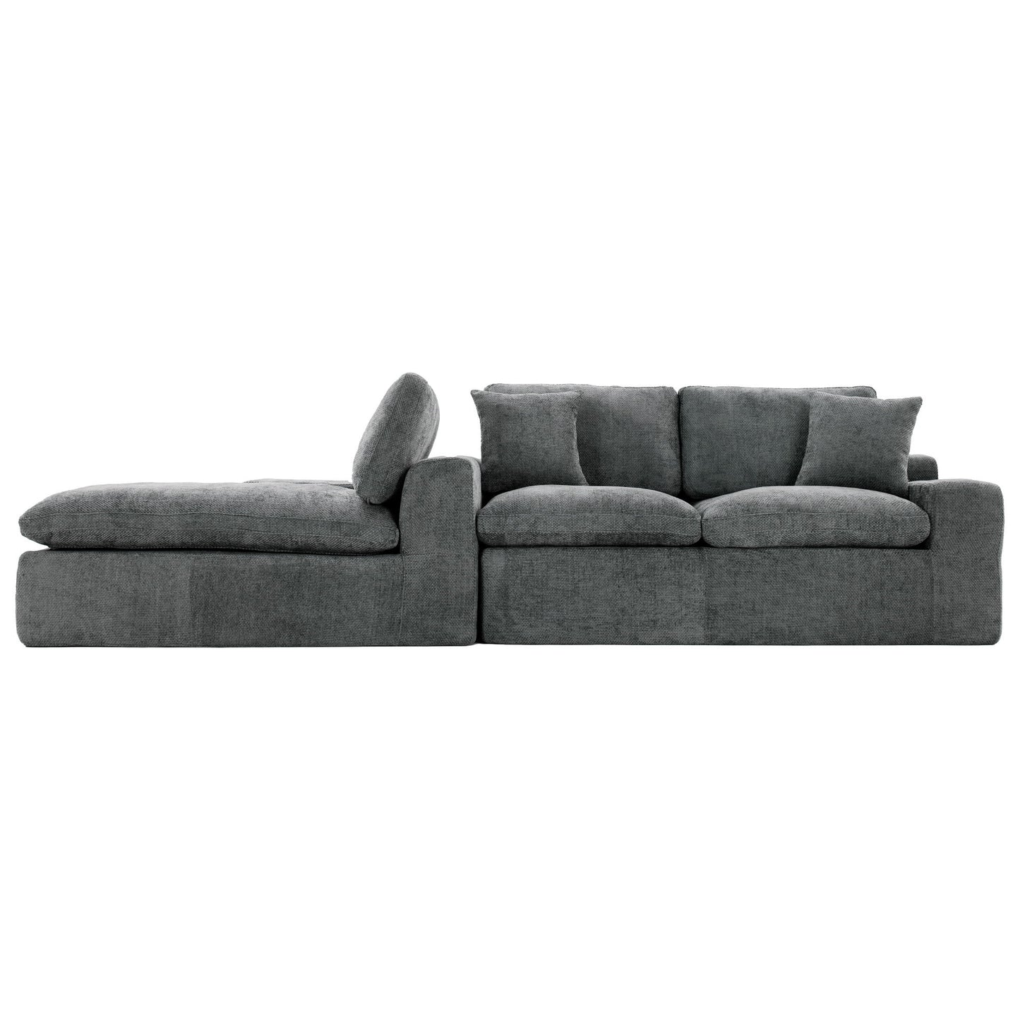 Cloud Sectional Sofa Upholstered Sofa Couch With Double-Layer Cushion And Side Pockets, Free Combined Sectional Sofa Full Compressed Sofa For Living Room - Gray