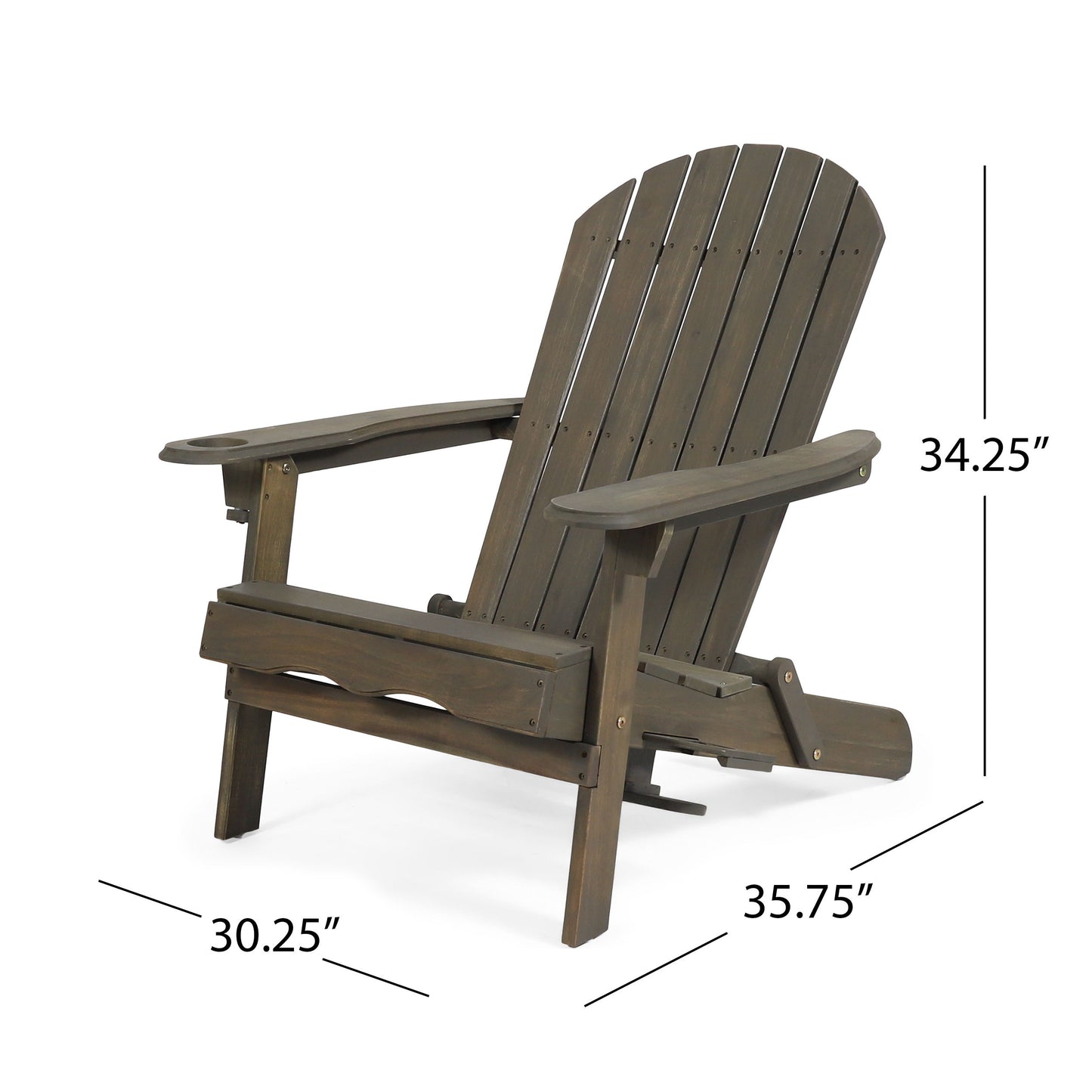 Zenithia - Outdoor Foldable Adirondack Chair With 2 Cup Holders - Gray