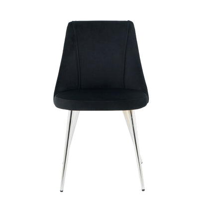 Modern Velvet Dining Chair With Chrome Metal Legs For Home And Office (Set of 4) - Black