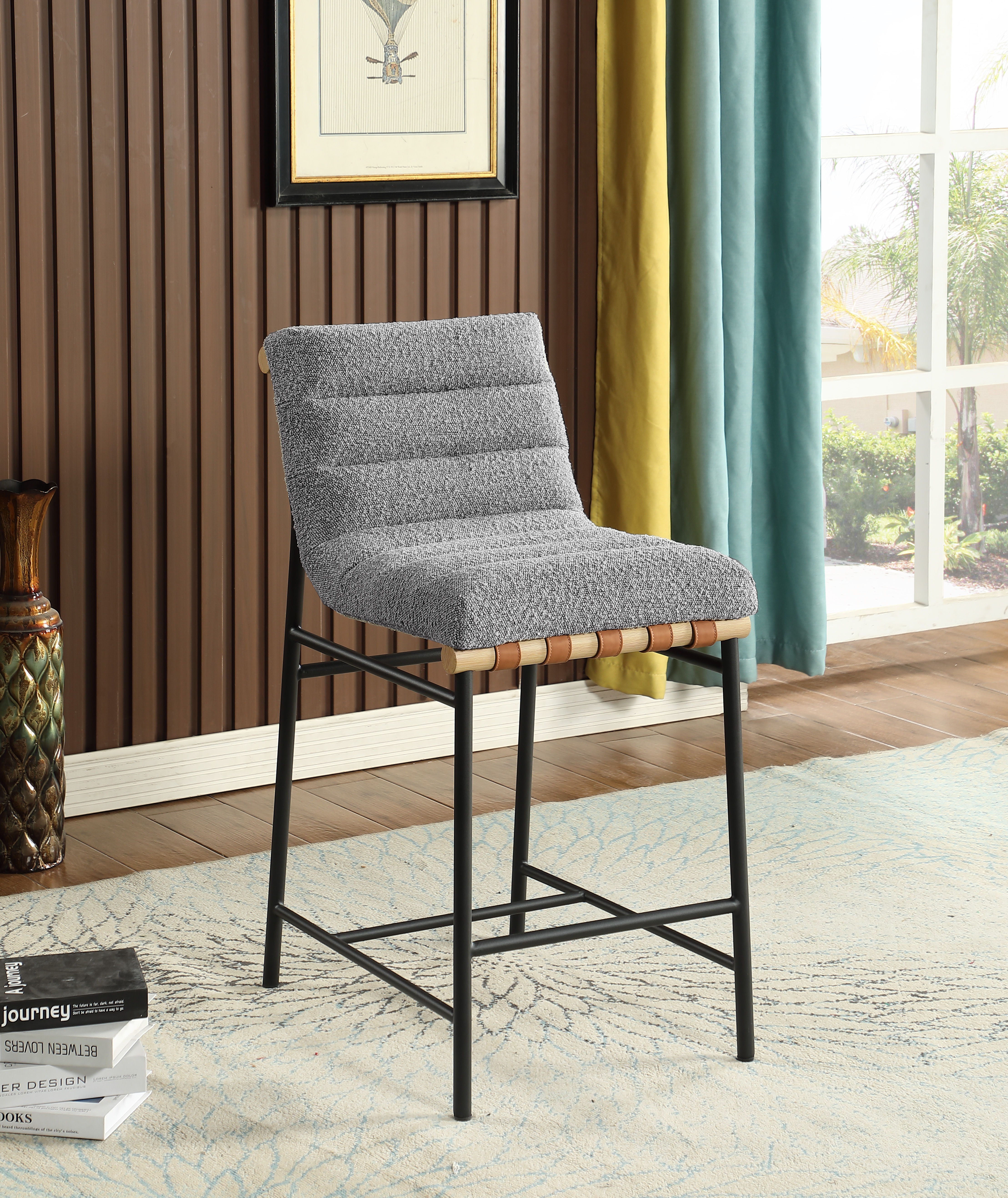 Lahni - Boucle Fabric Counter Height Chair - Gray