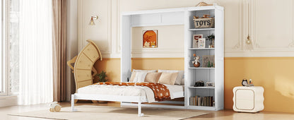 Full Size Murphy Wall Bed With Shelves - White