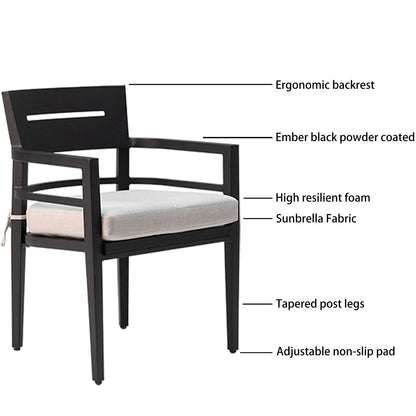 5 Piece Outdoor Patio Modern Dining Set, 4 Dining Chairs Sunbrella Fabric And Square Dining Table With Umbrella Hole - Ember Black