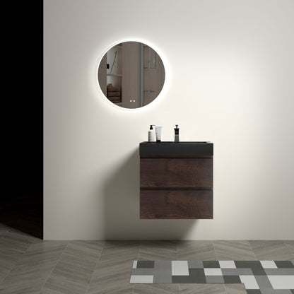 Alice - 24" Bathroom Vanity With Sink, Large Storage Wall Mounted Floating Bathroom Vanity For Modern Bathroom, One-Piece Sink Basin Without Drain And Faucet - Walnut / Black