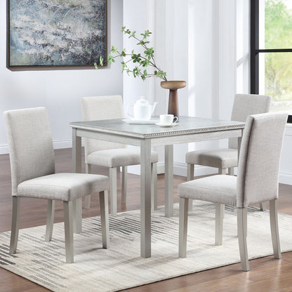 5 Piece Wooden Dining Table Set, Kitchen Table Set With A Square Table And 4 Upholstered Chairs, Wooden Dining Room Table With Crystal Decoration And Chairs Set For Kitchen, Dining Room - Silver Gray