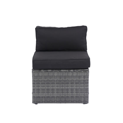 5 Pieces Rattan Sectional Outdoor Furniture Cushioned U Sof Set With 2 Pillow - Gray / Black