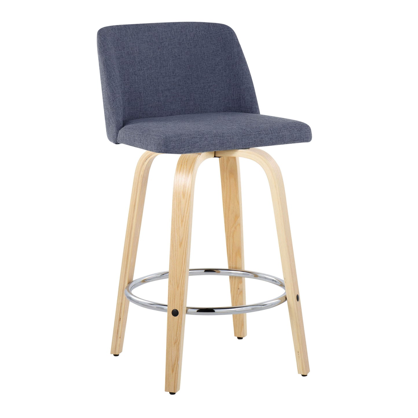 Toriano - Contemporary Fixed Height Counter Stool With Swivel & Round Footrest (Set of 2) - Natural / Blue