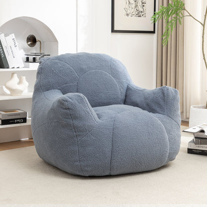 Comfy Bean Bag Chair With Filler, Tufted Memory Foam Sofa Teddy Fabric, Fluffy And Cozy Seating For Dorm, Apartment, Or Living Room - Light Blue