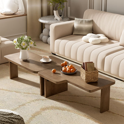 Modern Minimalist Coffee Table Set, Rectangle Coffee Table With Splicing Design, Multifunctional Combination Table For Living Room - Natural