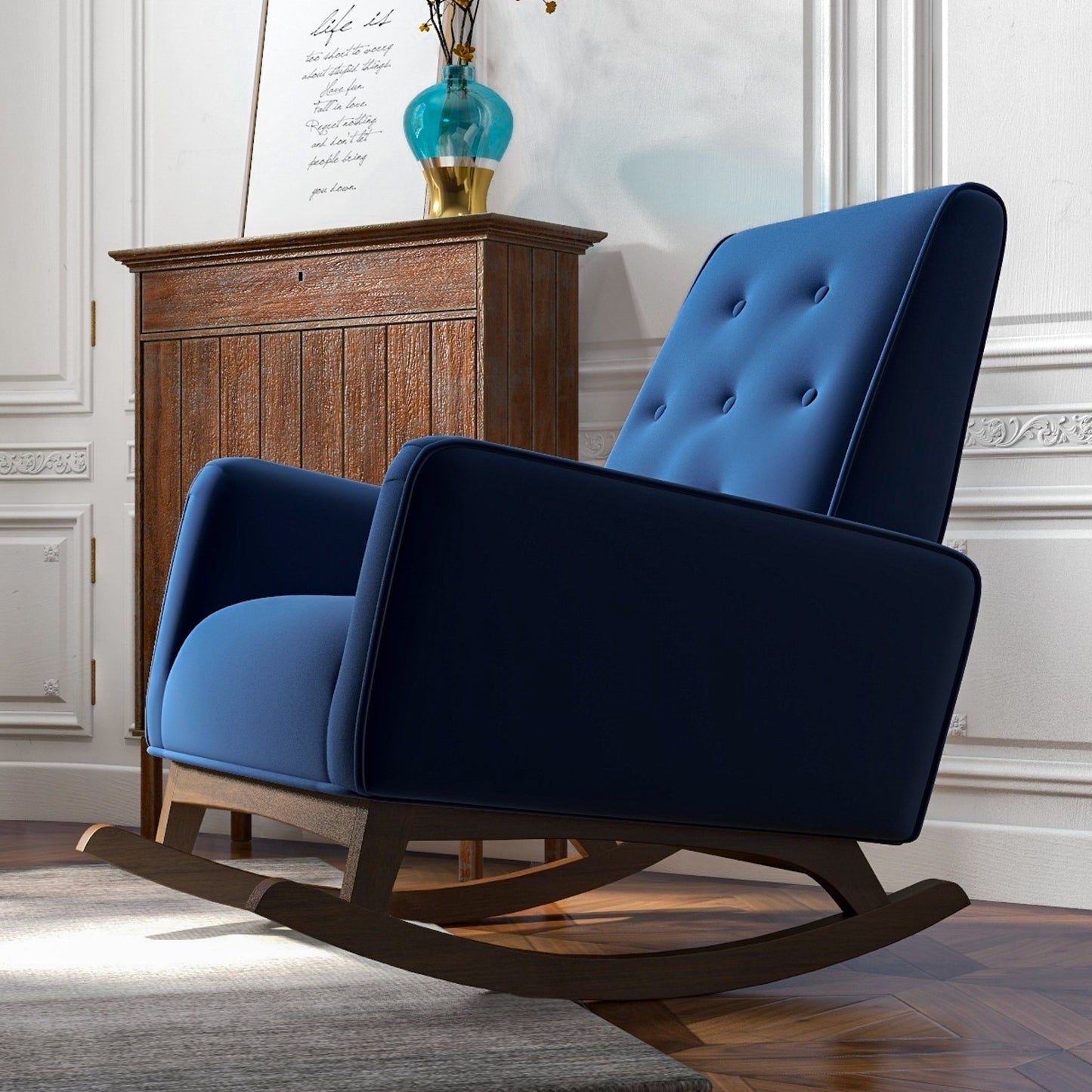 Demetrius - Solid Wood Rocking Chair - Blue