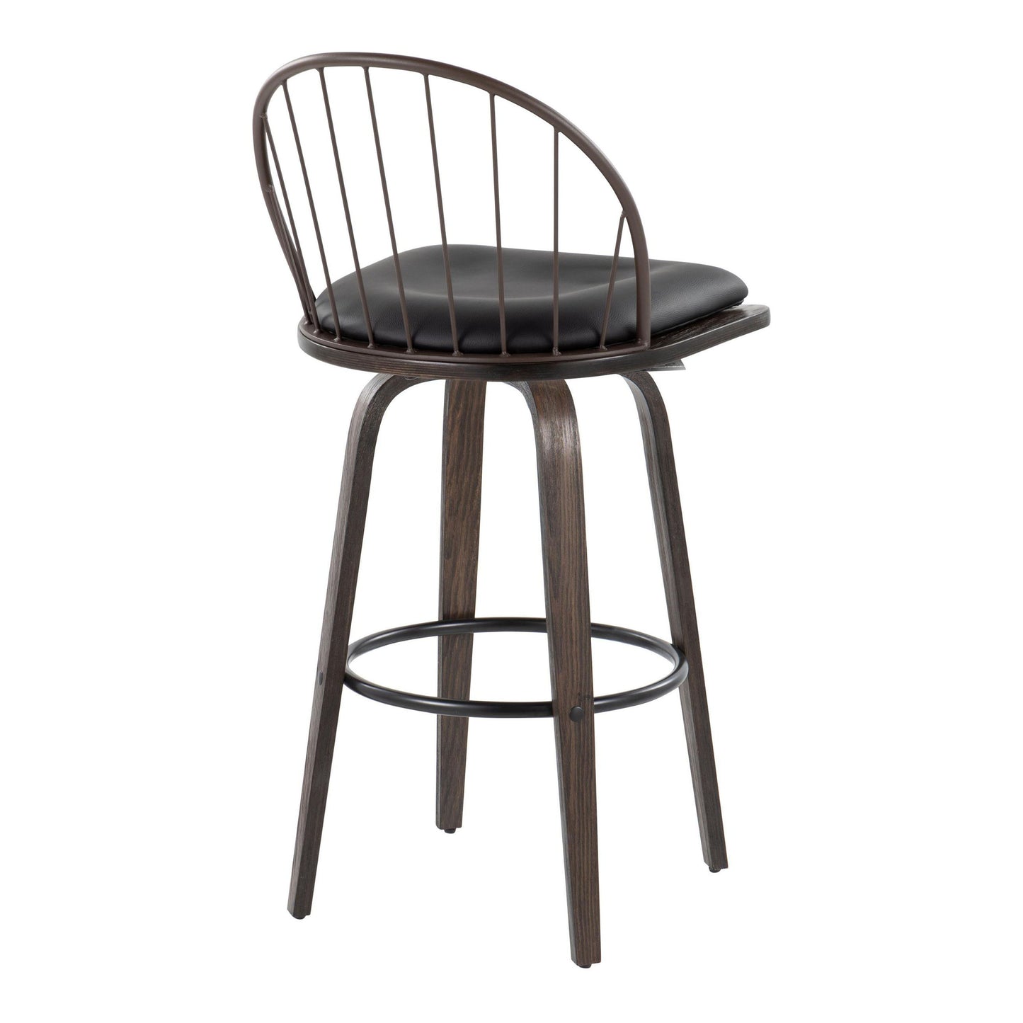 Riley - Industrial / Urban Fixed Height Barstool With Swivel With Round Footrest With Removable Cushion (Set of 2) - Walnut / Brown