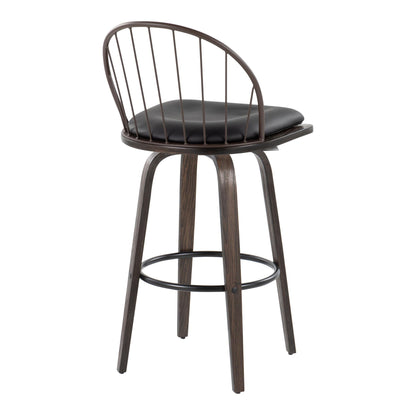 Riley - Industrial / Urban Fixed Height Barstool With Swivel With Round Footrest With Removable Cushion (Set of 2) - Walnut / Brown