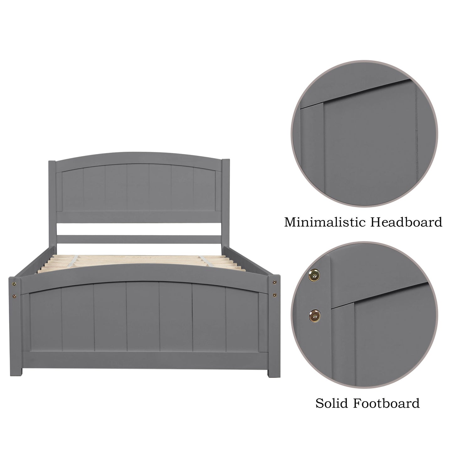 Twin Platform Bed With Headboard, Footboard And Slat Support - Gray