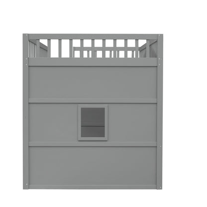 Full Size House Loft Bed With Ladder - Gray